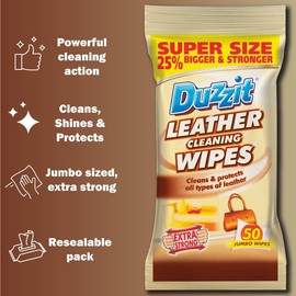 Duzzit Leather Cleaning Wipes, Cream, Fresh, 50 Count