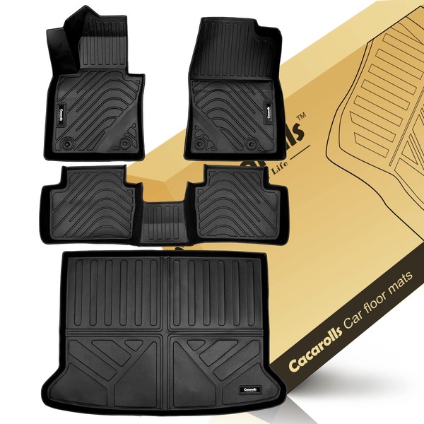 Cacarolls Floor Mats & Trunk Mat Set Compatible for Mazda CX-30 2024 2023 2022 2021 2020 Accessories All Weather Mat Front & 2nd 2 Row Seat & Cargo Liners Black(FWD Only)