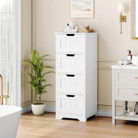 FOTOSOK Bathroom Storage Cabinet, Bathroom Cabinet with 4 Drawers, 11.8” x 11.8” x 32.5” Freestanding Entryway Cupboard Storage Organizer Unit Home Furniture Decor, White
