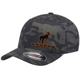 Ford Bronco 4x4 Side Panel Leather Patch Laser Engraved Flexfit 6277 Athletic Baseball Fitted Hat Cap Multicam Black L/XL