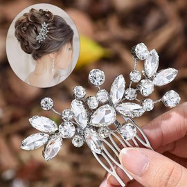 Bridal Bride Hair Accessories, Alloy Leaf Hair Pin Wedding Hair Piece Rhinestone Pins for Women, Mother of Bride Handmade Comb, Silver Hair Accessories for Wedding and Party