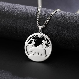 VASSAGO Animal Necklace for Women Girls Polar Bear Deer Wolf Necklace Engraved Nature Mountain Forest Star Snowflakes Moon Pendant Jewelry (Silver Polar Bear Necklace)