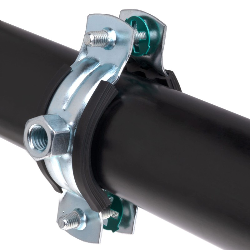 47-52 mm Pipe Clamp with Black Rubber Lining, Two-Part Pipe