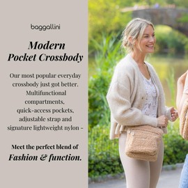 Baggallini Women's Modern Pocket Crossbody, Light Beige Faux Shearling, One Size