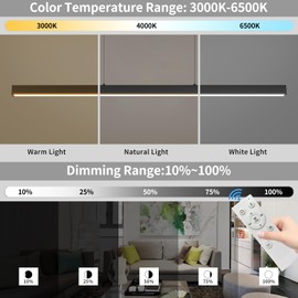 Mikeru Modern LED Linear Chandelier, 3000k-6500K Adjustable Color Temperature Hanging Pendant Lighting， Island Lighting Lamp Fixture for Kitchen, Dining Room (39“)