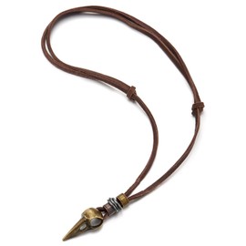 Antique Bronze Eagle Bird Head Skull Pendant, Mens Leather Cord Necklace Brown, Tribal Gothic