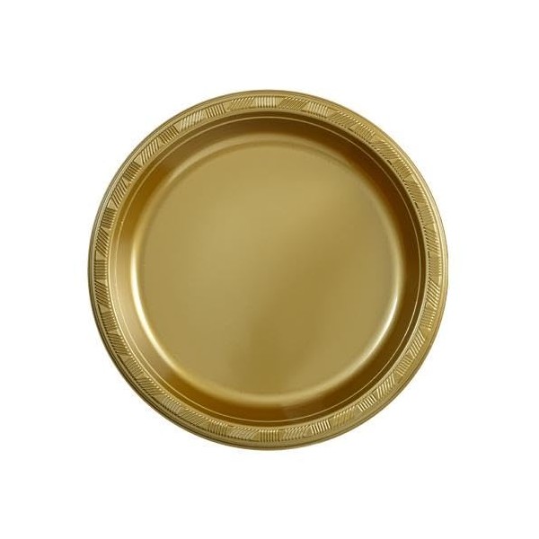 EcoQuality 9 inch Gold Round Dinner Plastic Plates – Disposable