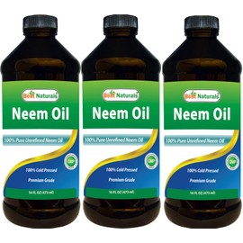 Best Naturals 100% Pure Neem Oil, 100% Cold Pressed and Unrefined - 16 OZ (3 Bottles)