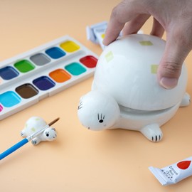 Turtle Design Ceramic Paint Palette with Water Bowl & Brush Holder Reusable Mini Tray for Watercolor Acrylic and Enamel Paint Unique Artist Container for Inspirational Workspace Decor and Gifting
