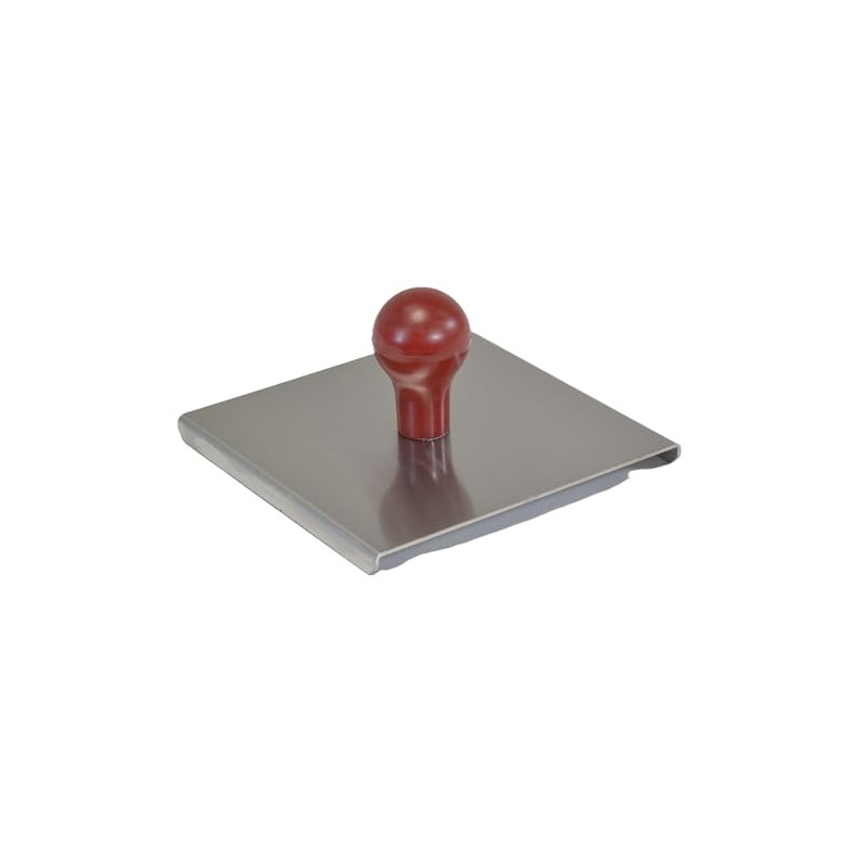 Prince Castle Red Handled Stainless Steel Meat Press, 6"x6" -