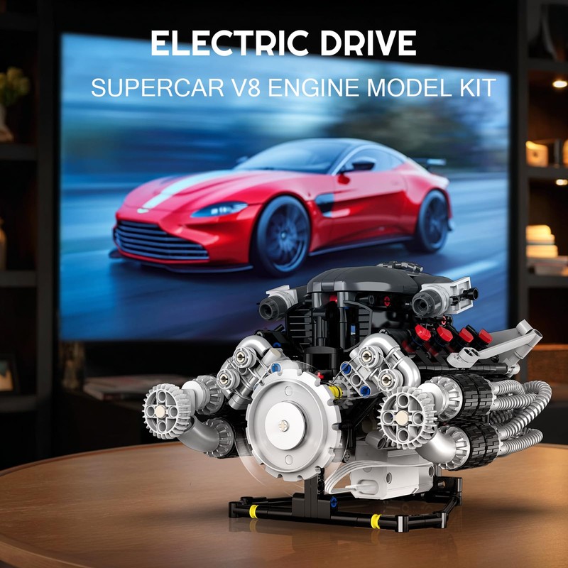 BRICXOR V8 Engine Model Kit That Works, APP Controlled Engines