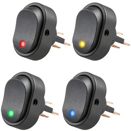Greluma Pack of 4 Toggle Switch Rocker Switch Waterproof LED Blue Green Yellow Red Illuminated 3P SPST On/Off Control for Car Truck Boat Marine Car Motorcycle 12V 30A