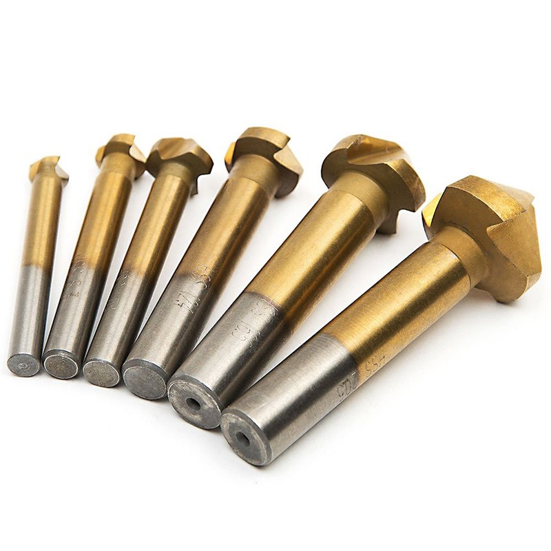 Hakkin 6pcs 90 Degree 3 Flute 6.3-20.5mm HSS Countersink Drill