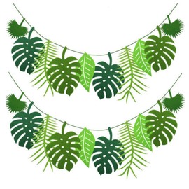 EYVRPAU Pack of 2 Tropical Palm Leaves Bunting Reusable Felt Leaf Banner Garland for Birthday Party Hawaiian Party Jungle Theme Party (Green)