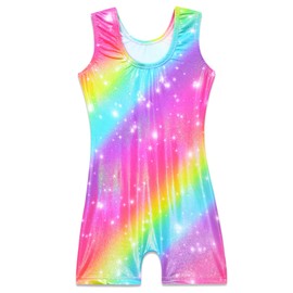 Domusgo Gymnastics Leotards for Girls Size 4t 5t Colorful Lines Kids Sleeveless Unitard