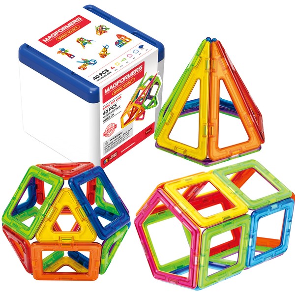 Magformers 40-Piece Magnetic Construction Tiles Set With Storage Box. STEM Toy And Educational Resource For Teaching Maths In Schools And Pre-schools.