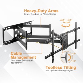 Premium Mount - Heavy Duty Dual Arm Articulating TV Wall Mount Bracket for LG CreateBoard TR3DJ-B Series 75" IPS 4K IR Multi-Touch Whiteboard - 75TR3DJ-B Tilt & Swivel with Reduced Glare - Buy Smart!
