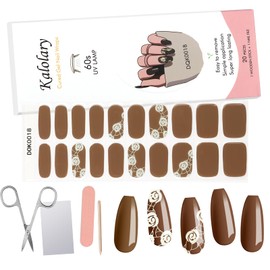 20PCS Gel Nail Polish Strips, Kalolary Brown Rose Full Cover Gel Nail Stickers Self Adhesive Nail Polish Decals Waterproof Nail Art Wraps Manicure DIY Decoration (UV/LED Lamp Required)