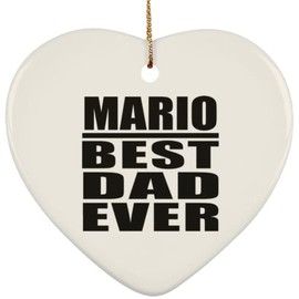 Designsify Christmas Tree Ornaments - Xmas Decorations Gifts - Mario Best Dad Ever, Heart Ornament - for Birthday Anniversary Thanksgiving Day Party, to Men Women Him Her Friend Mom Dad Wife