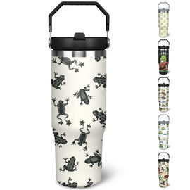 Jizrecly 30 oz Frog Tumbler With Handle and Straw, 30oz Frog Flip Straw Tumbler Insulated Coffee Travel Mugs Cup Water Bottle Frog Gifts for Frog Lovers Women Girls