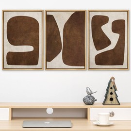SIGNLEADER Framed Canvas Print Wall Art Set Brown Tan Retro Polygon Collage Abstract Shapes Illustrations Modern Art Geometric Zen Mid-Century for Living Room, Bedroom, Office - 24"x36"x3 NATURAL
