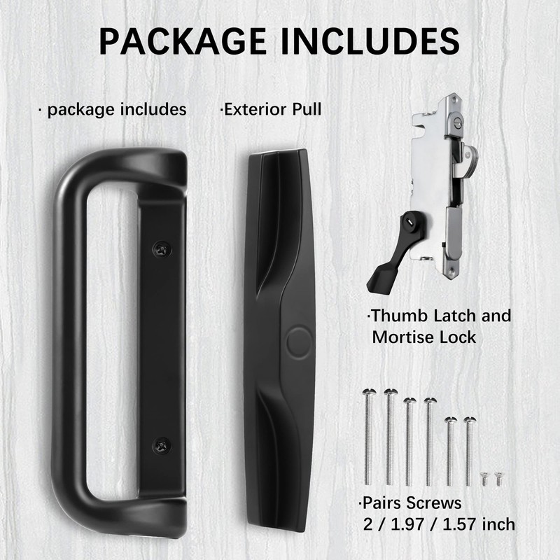 House Guard Black Patio Door Handle Set with Mortise Lock,Suitable