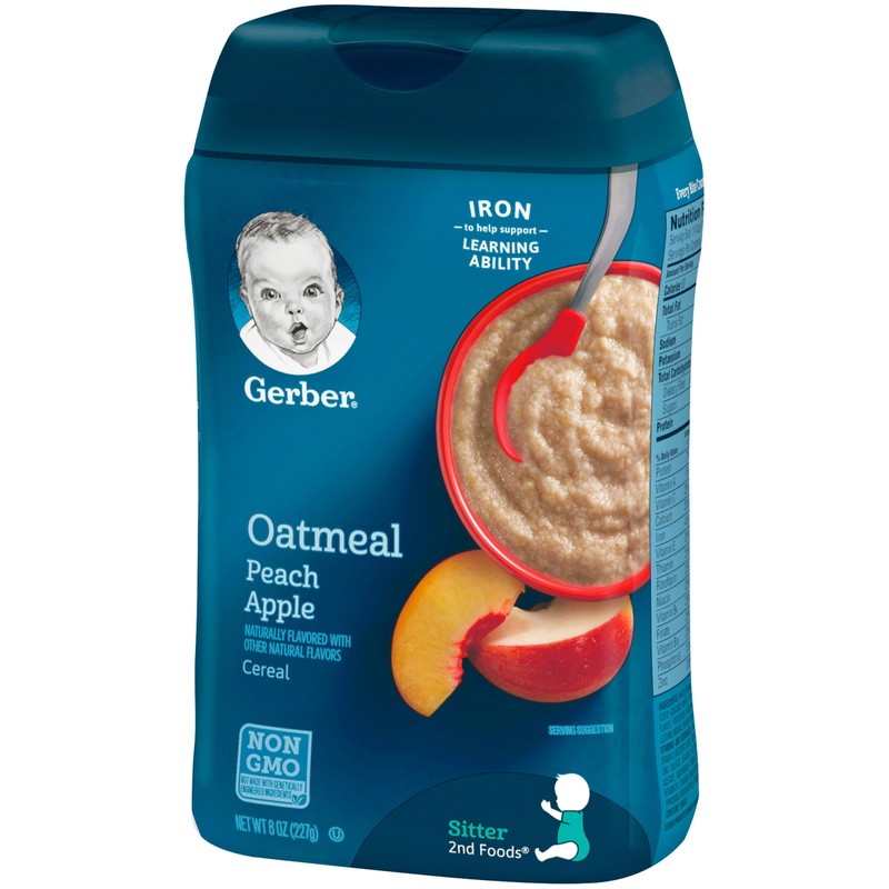 Gerber Probiotic Oatmeal and Peach Apple cereal helps expose babies