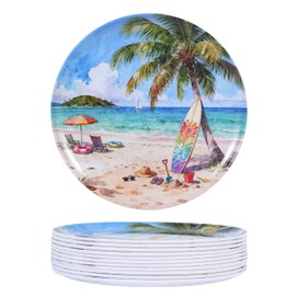 molidiki 12-Piece Melamine Dinner Plates, 10.5" Beach Coastal, BPA-Free.