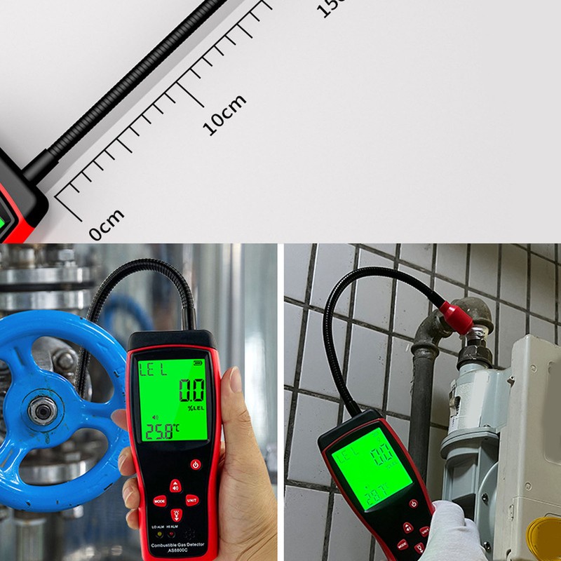 Digital Display Combustible Gas Detector Flexible Probe LCD Backlit Gas