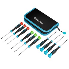 DURATECH Precision Screwdriver Set, 10 PCS Magnetic Small Screwdriver Set with Pouch, Phillips, Slotted, and Torx Star, Cr-V Steel, Mini Screw Drivers for Eyeglasses, Watches, Laptops, Phones