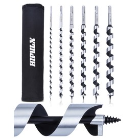 HIPULX 12" Auger Drill Bit Set for Wood, 6Pcs 1/4" - 7/8" Bit Size Long Tree Stump Drill Bits, Self-Feed Screw Tip Bits for Fast Boring in Hardwood & Softwood, Plastic, Drywall Composite Materials