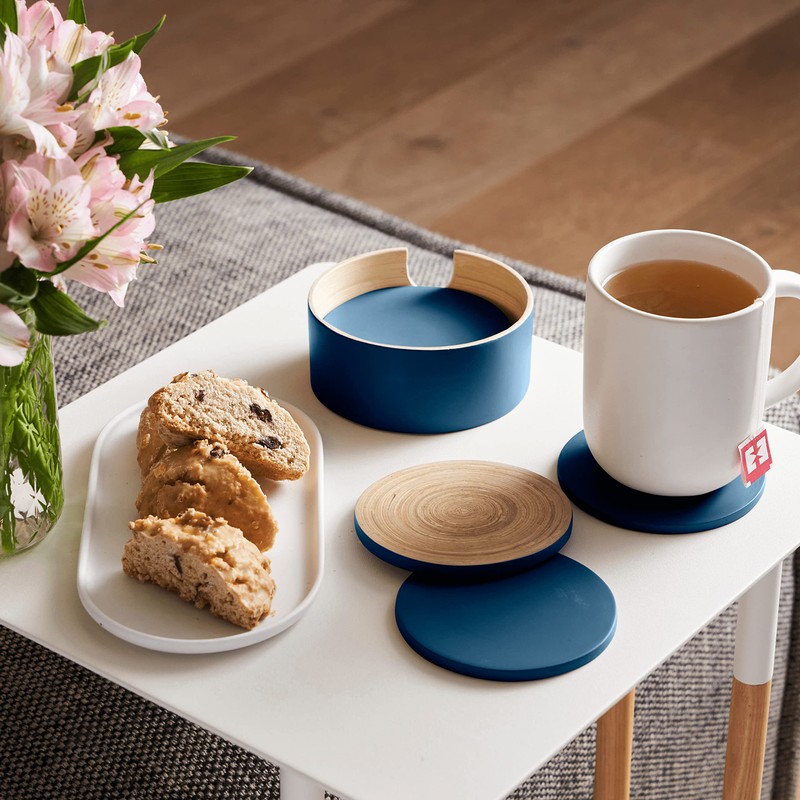 HABITAAS Spun Bamboo Coasters for Drinks - Coaster Set with