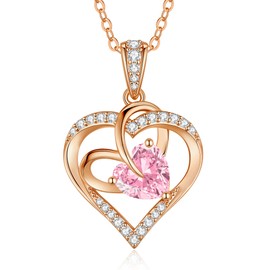 CDE Necklace Women's White Gold Heart Chain Copper Birthstone Gifts for Her Mother's Day Birthday Christmas for Women Mum, Copper, Zircon