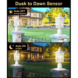 APOTO Dusk to Dawn Outdoor Post Lights, Waterproof Lamp Post Light Fixture, Aluminum Lamp Posts Outdoor Lighting Pole Lantern for Outside Yard Patio Pathway Garden Deck, Hard Wired (2 Pack, White)