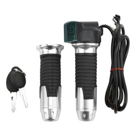 2PCS Electric Bicycle Throttle Handle Speed Control Throttle Grip with Green Digital Display Grain PatternSilver Handle Cover