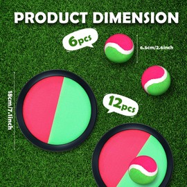 Charniol Kids Toys Toss and Catch Game Set 12 Paddles 6 Balls Beach Game Outdoor Ball Sports Games Toss and Catch Ball Set with Paddles Ball Nylon Catch Toys for Kids Adults Playground (Pink Green)