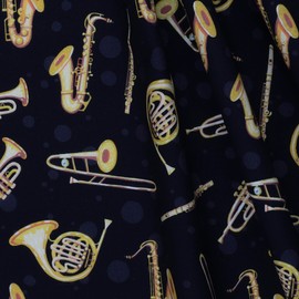 Mook Fabrics Cotton Music in The Air Equipment, Navy 15 Yard Bolt