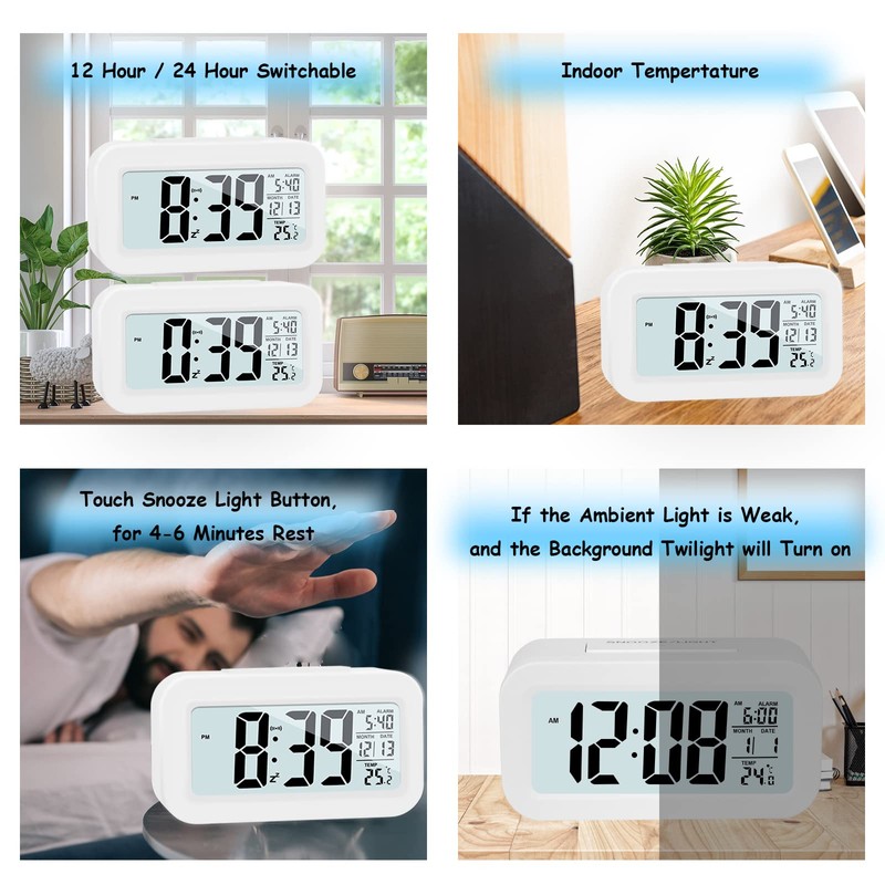 JOPHEK LCD Digital Alarm Clock, Travel Alarm Clock with Temperature