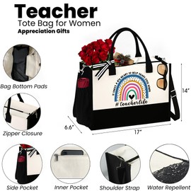 ENVFRI Teacher Appreciation Gifts - Teacher Tote Bags for Women - Teacher Canvas Tote Bag Birthday Graduation Valentine's Day Christmas Gift