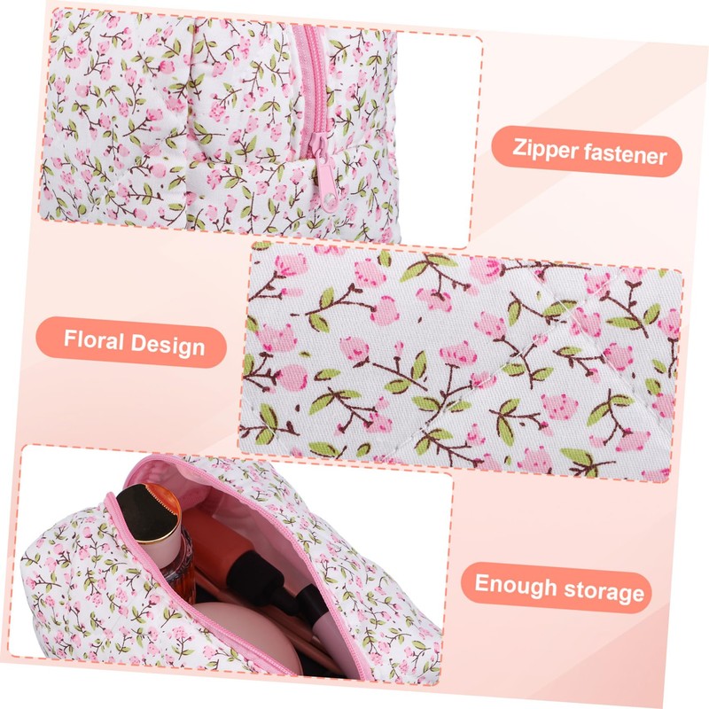Healeved Floral Makeup Organizer Bag Portable Toiletry Case Zipper Closure