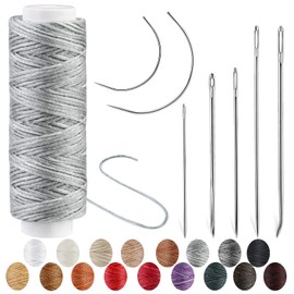 Ftyiwu Waxed Thread, Upholstery Needle and Thread 32 Yards with 7PCS Hand Sewing Needles for Home Upholstery Carpet Canvas Repair Leather Sewing(Light Gray)