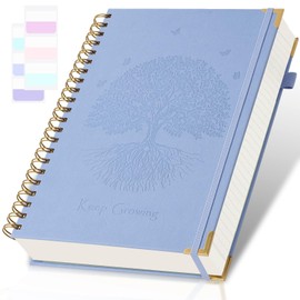 Spiral Notebook, College Ruled Notebook, 8.5" x 11", 300 Pages Leather Journals for Writing, A4 Hardcover Journaling Notebooks for Work School, 24pcs Tabs, Large Embossed Journal for Women Men, Blue