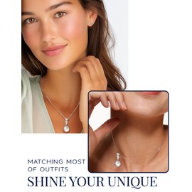 MomentWish Single Pearl Necklace, 10mm Crystal Pearl Necklace with 0.56 Carat Moissanite Necklaces for Women, 14K White Gold Plated 925 Sterling Silver Pearl Pendant