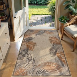 LIVEBOX Modern 3x5 Jute Outdoor Patio Rug, Washable Rugs for Entryway Porch, Tropical Leaf Boho Farmhouse Carpet, Non Slip Front Door Mat for Outdoor Indoor Entryway Guestroom Decor (Beige 3'x5')