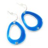 Blue Enamel Cut Out Oval Drop Earrings In Silver Tone