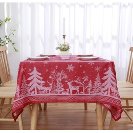 Anlass Christmas Tablecloth 60×84 Inch, Heavyweight Jacquard Deer Table Cloth Rectangle Waterproof Spillproof Wrinkle Resistant for Holiday Winter Dining Room