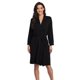 Super Shopping-zone Women's Soft Kimono Robes Short Lightweight Soft Knit Robe Modal Bathrobe Sleepwear, Black