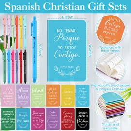 Epakh 72 Pcs Vbs Spanish Christian Gifts Bulk for Church Religious Notebook Ballpoint Pen Bible Verse Keychain with Inspirational Scripture for Women Men Sunday School Baptism Party Favor(Multicolor)