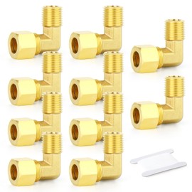 GASHER 10PCS Brass 90 Degree Elbow Compression Tube Pipe Fitting Connector, 1/4" Tube OD x 1/4" NPT Male Connector