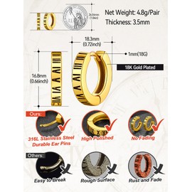 FaithHeart Roman Numeral Stud Earrings, Punk Hoop Earrings, Stainless Steel Hoop Earrings, Jewellery, Triangle Hoop Earrings, Piercing Earrings for Birthday, Valentine's Day, Stainless Steel